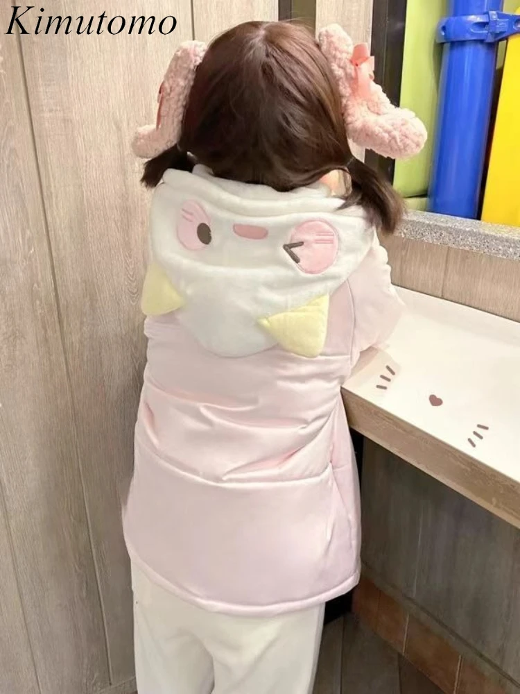

Kimutomo Sweet Parkas Women Cartoon Embroidery Autumn Winter Hooded Loose Padded Jackets Y2k Preppy Style Coats Ladies Casual