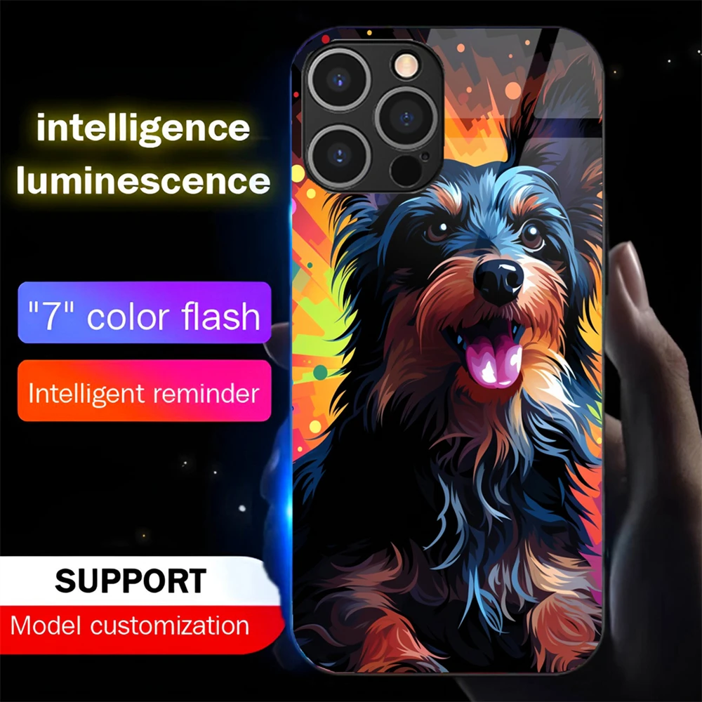 

So Cute Dog Pattern Led Light Phone Case Call Flash Glitter Cover For iPhone Air 17 16 E 15 14 13 12 11 Pro Max Plus SE