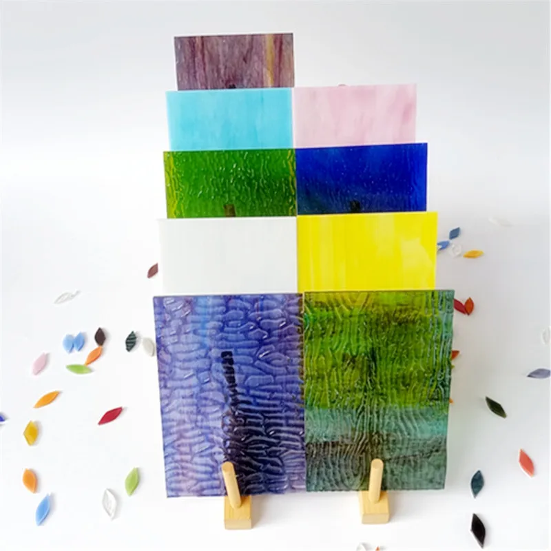 9pcs 4X6in/10x15cm  stained glass sheets DIY mosaic tile lampshade handicraft material  transparent glass  Blue brown color view 2