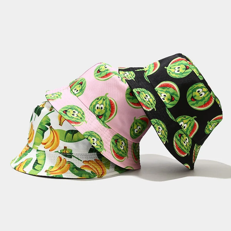 Kreative bedruckte Eimerkappe mit Fruchtmuster, Unisex, Freizeit-Fischerhut für den Außenbereich, Sommer-Strand-UV-Schutz-Sonnenhut, Panama-Bob – Detail 12