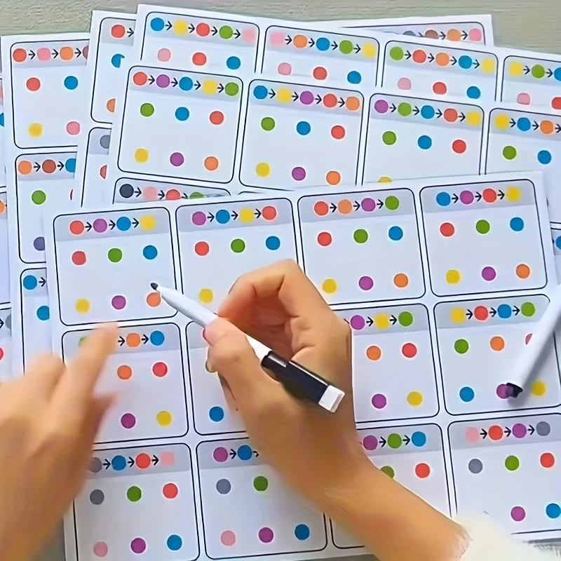 Schede di collegamento per l'allenamento con penna cancellabile da 6 fogli: allenamento con messa a fuoco e attenzione sul monitoraggio visivo, riconoscimento dei colori e dei numeri