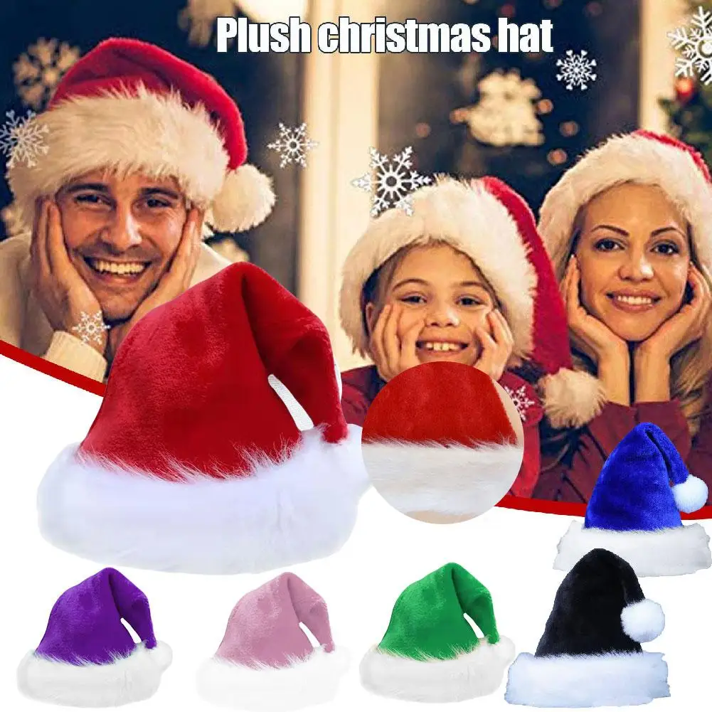 Plush Santa Hats Velvet Christmas Hat Thicken Plush Xmas Holiday Hat with Lined New Year Festive Party for Adult and Children