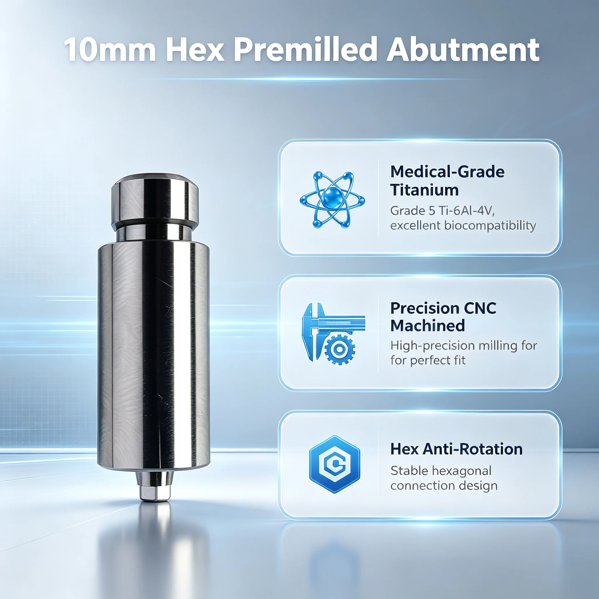 10mm vorgefrästes Abutment Hex Titan CAD/CAM kompatibel mit Osstem, Dentium, DIO, Megagen Dentalimplantat-Laborteilen – Detail 1