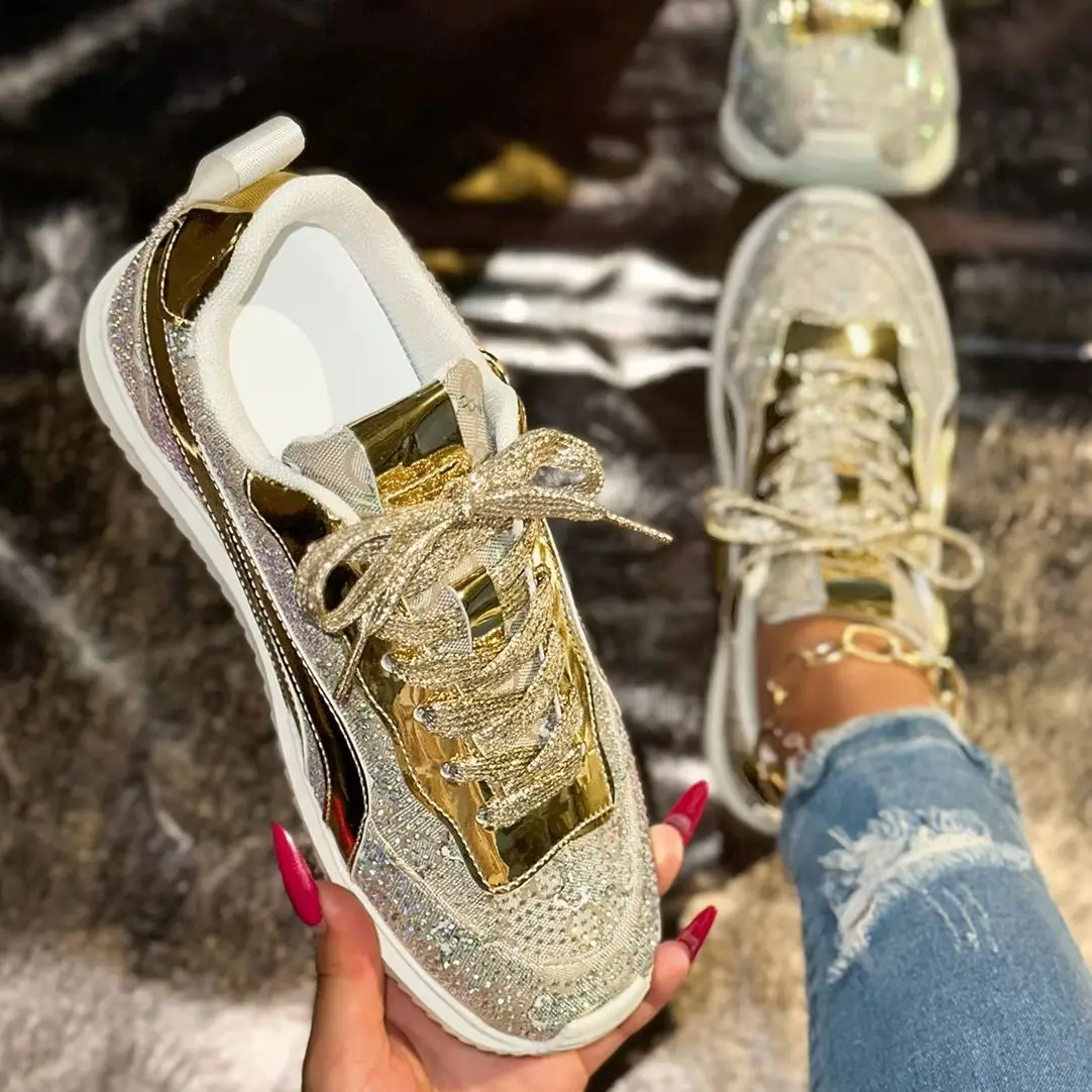 

Весенне-осенние женские кроссовки, дышащие повседневные спортивные женские туфли на толстой подошве, женские кроссовки с бриллиантами для отдыха