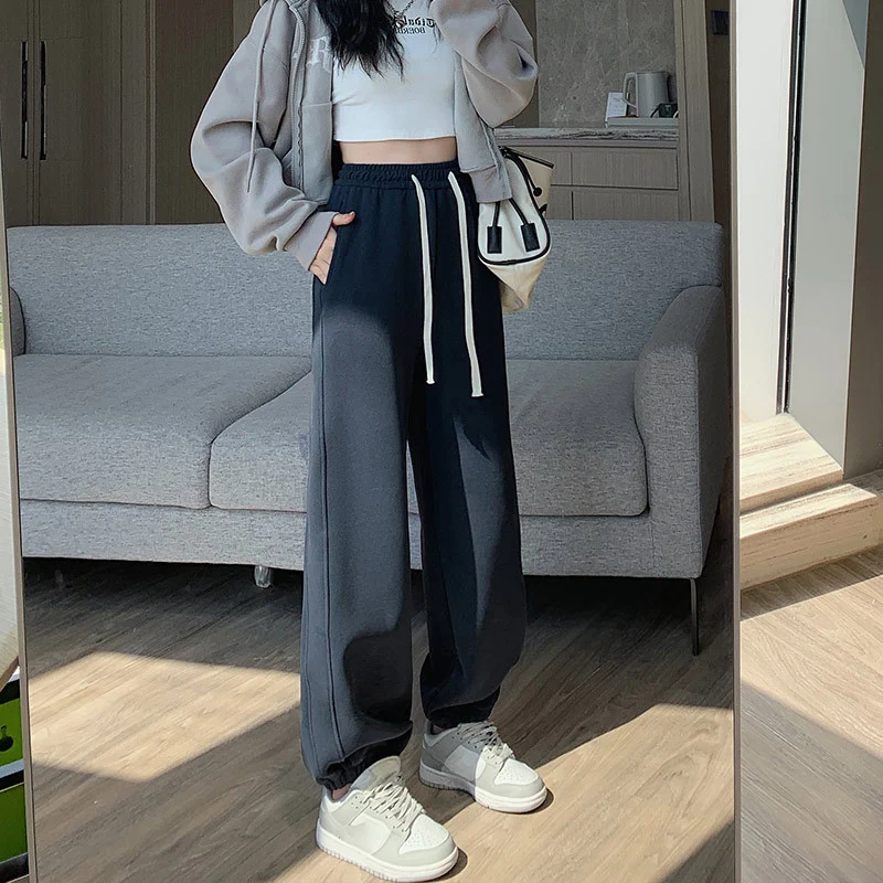 Mulheres cintura alta cordão rosa harem calças outono inverno solto ajuste joggers calças casuais versátil ginásio calças esportivas mulher