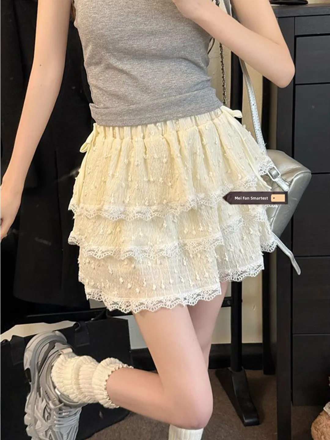 Sweet And Spicy Yellow Half Skirt Women's Spring Summer Unique Design Sensation Cute Lace  Cake Skirt Korean Style Commute