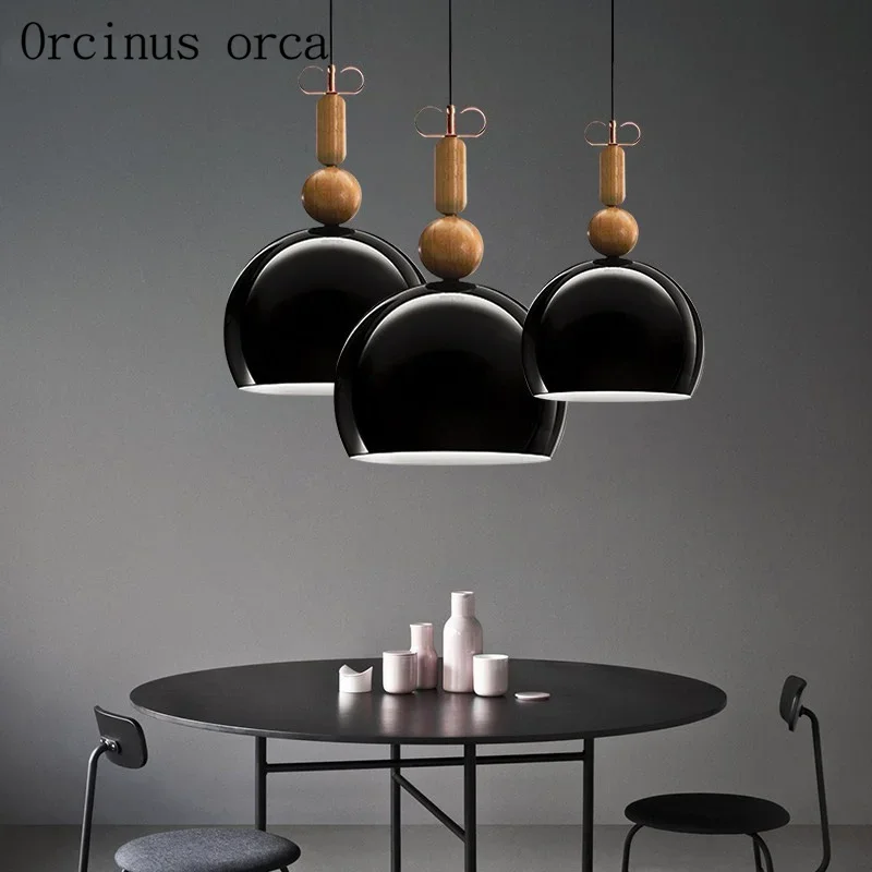 Nordic modern minimalist single head  wood chandelier bedroom restaurant bar creative personality iron color pendant lamp