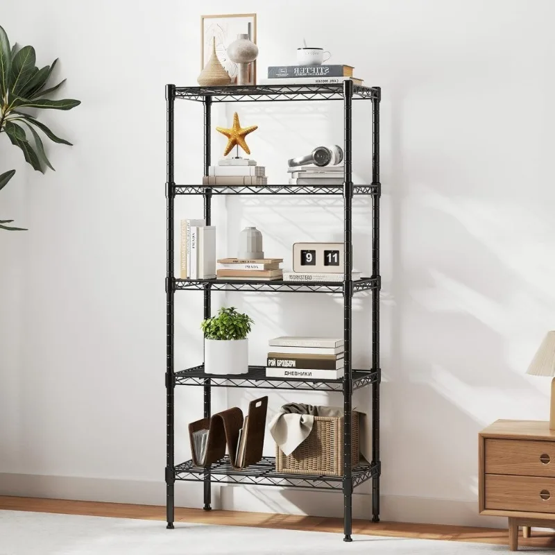 

Adjustable 5 Tier Metal Wire Storage Shelves Heavy Duty Steel Shelving Unit Organizer for Kitchen Bathroom Pantry Garage