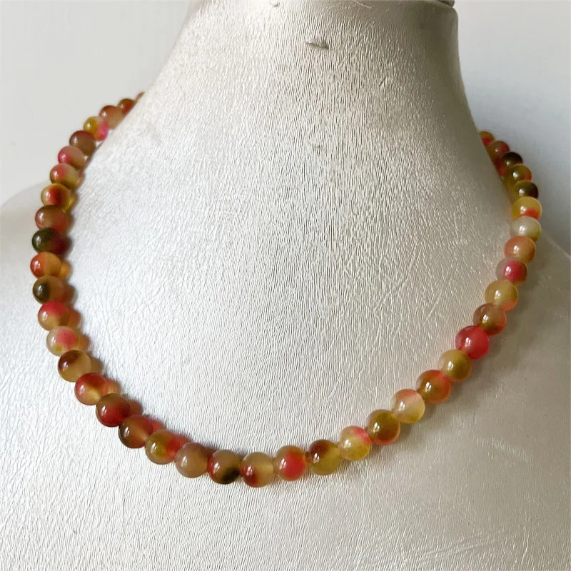 Collar de ágata de colores para mujer, joyería de cuentas de piedra Natural para fiesta, protección de piedras preciosas para el cuidado de la salud, Gargantilla curativa para Yoga, 8MM