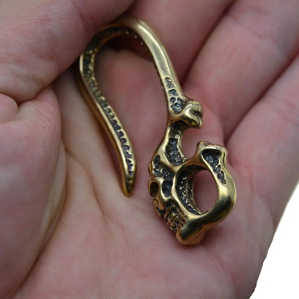 Brass Skull Hook Key Chain Unique Key Ring Accessories Metal Buckle for Biker Motor Wallet