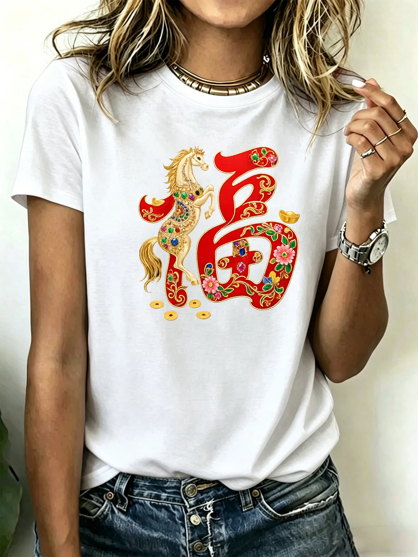 180g pure cotton T-shirts Plus-size women's, comfortable and soft with unique pattern design that is fashionable and trendy
