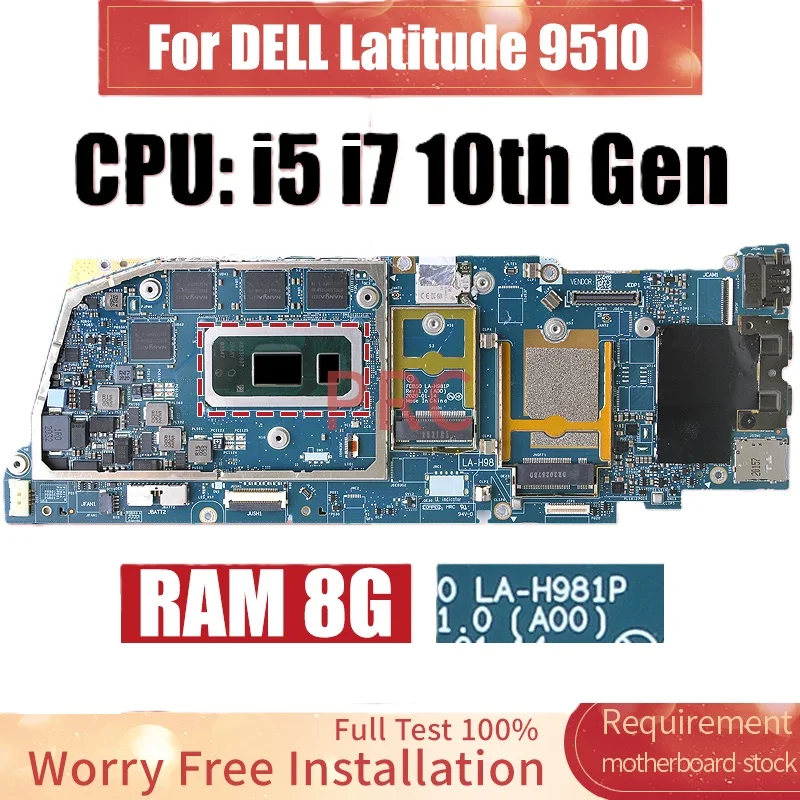 Placa base para ordenador portátil KoCoQin LA-H981P para DELL Latitude 9510, placa base i5 i7 de 10. ª generación con 8G de RAM, placa base para ordenador portátil 0904VP 0821M2