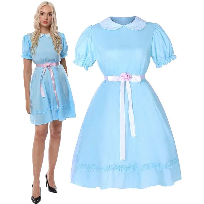 The Shinning Twin Girls Cosplay Dress Dreadful Darling Creepy Killer Lisa Louise Burns Sister Costume Halloween Party Dress Up