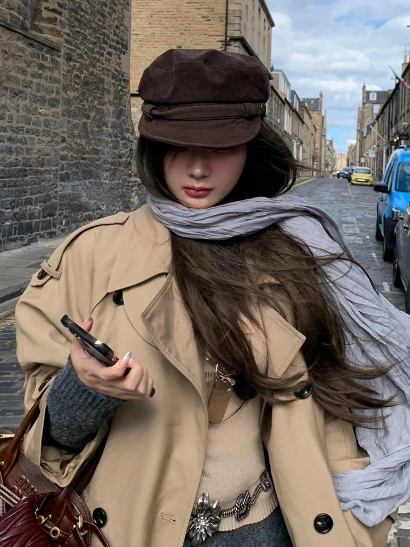 Suede Beret Hat Women's Autumn Winter Vintage British Style High-End Octagonal Small Face Effect Artist Cap Foldable Warmth