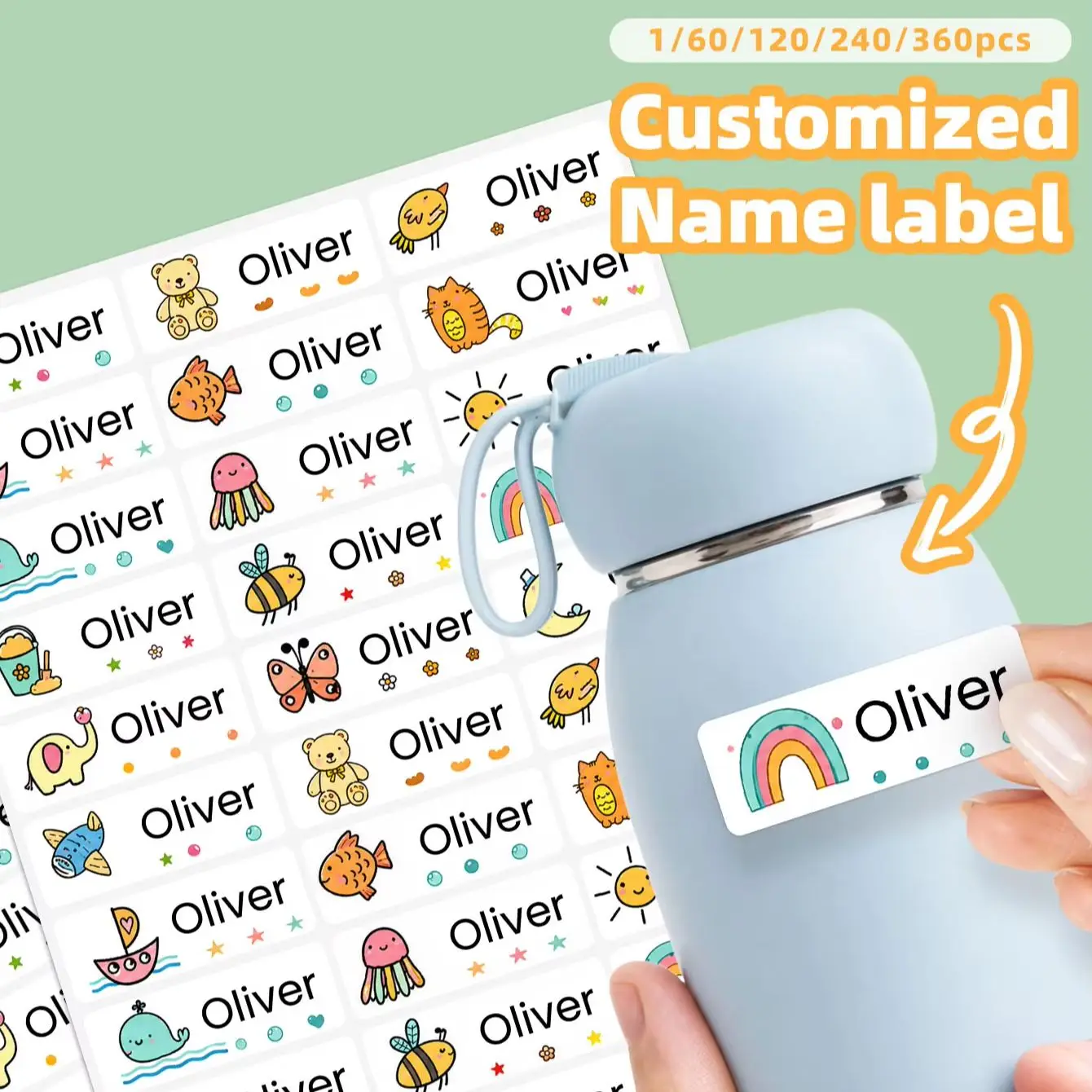 1-360PCS Waterproof Custom Personalized Name Stickers for Backpacks, Pencil Cases, Water Tumblers, Power Banks, Headphones