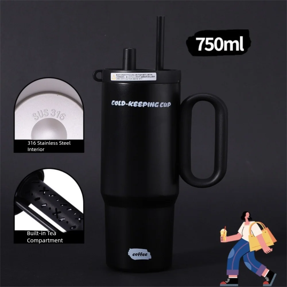 

Креативная вакуумная чашка 720 мл, мультяшная наклейка, большая емкость, изолированная чашка из нержавеющей стали с ручкой, соломенная чашка для путешествий