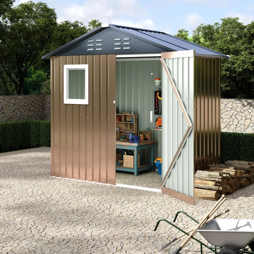 

6x4 FT Metal Storage Shed with Window– Outdoor Utility Shed with Lockable Door & Air Vent, Garden/Yard Shed Kit for Backyard