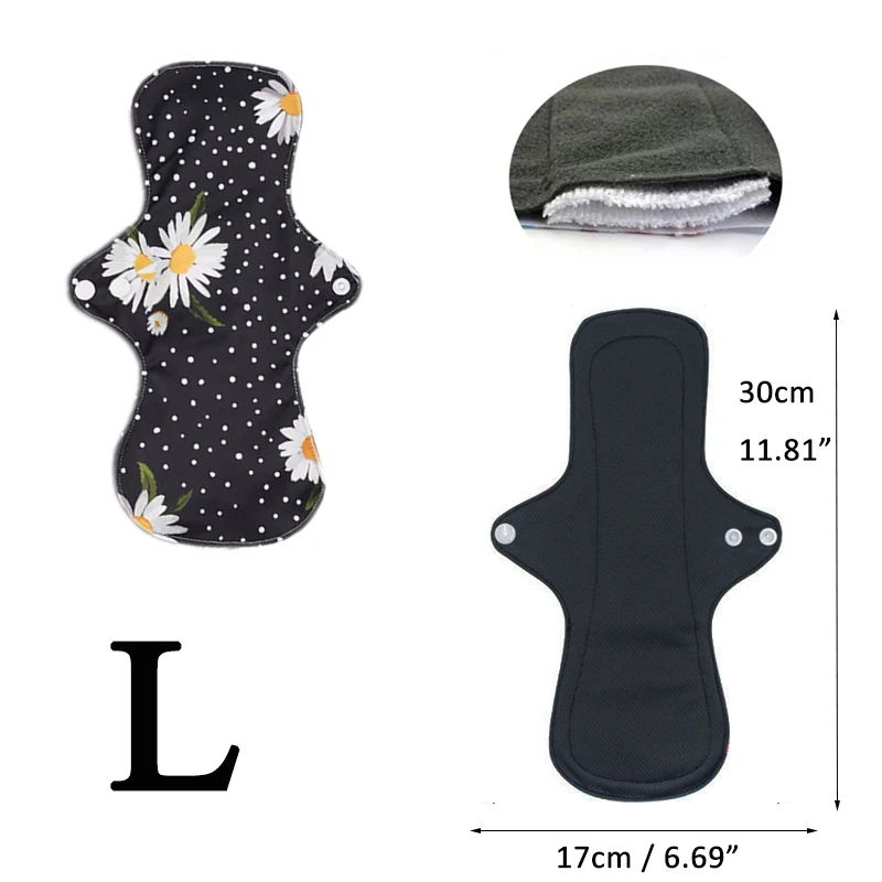 10PCS Large Trim Bamboo Charcoal Waterproof Reusable Cloth Menstrual Pads Period Women Pad Sanitary Napkin Towel