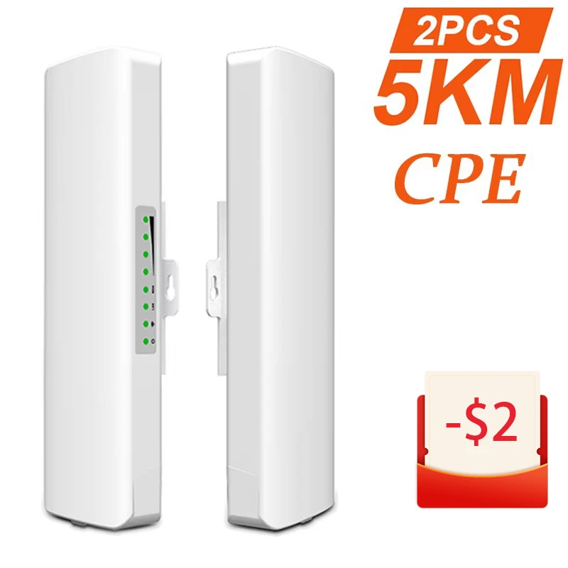 2PCS 5KM Outdoor WiFi Extender CPE 300-900Mbps Router WiFi Bridge Weatherproof High Power Wireless Amplifier Repeater 48V POE