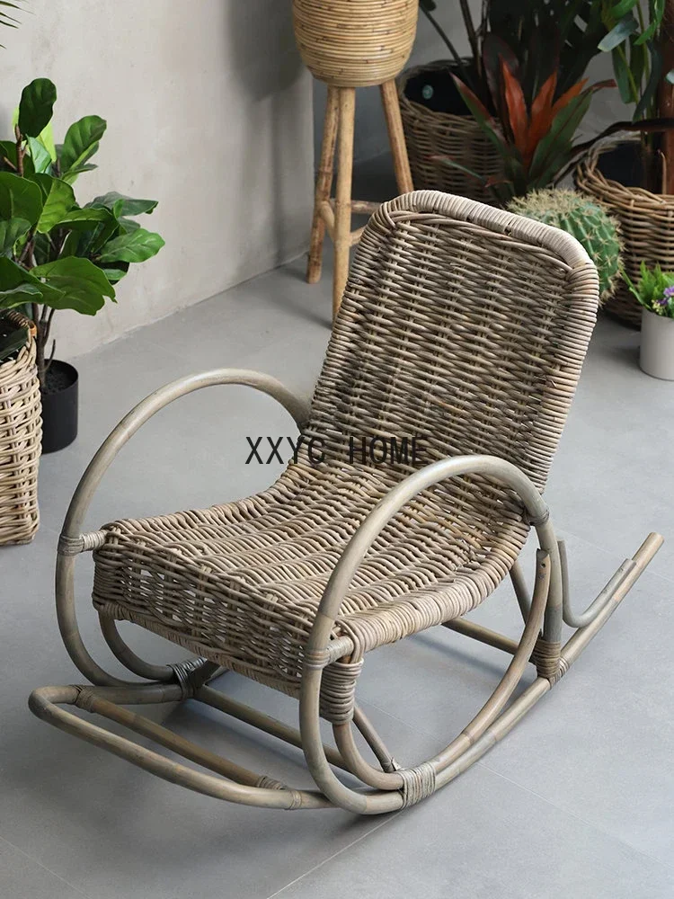 Haushalts-Rattan-Stuhl, natürliches Rattan, einzelner Liegestuhl, Retro-Freizeitstuhl