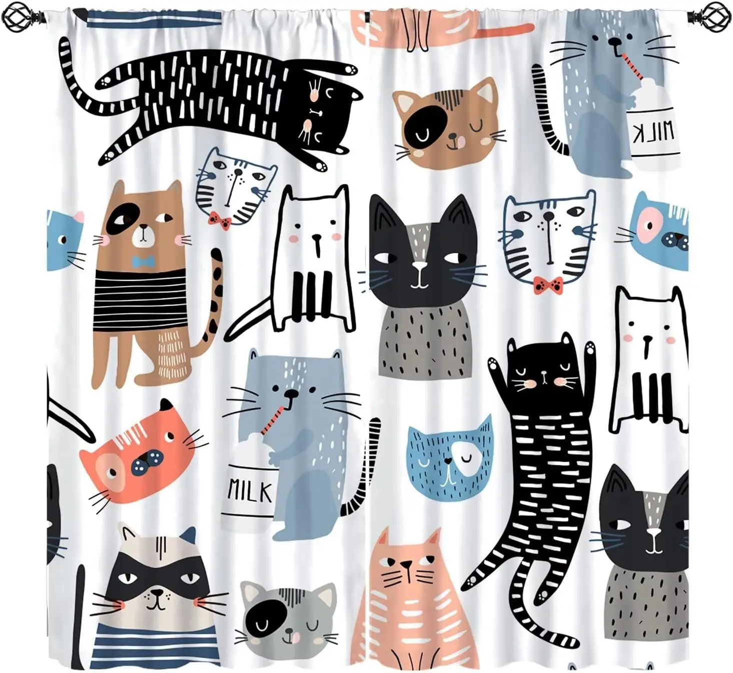 Funny Cats Curtains, Cute Cartoon Cats Baby Bottle Window Treatments Lovely Pets Animals Drapes for Girls Boys Baby Kids Bedroom