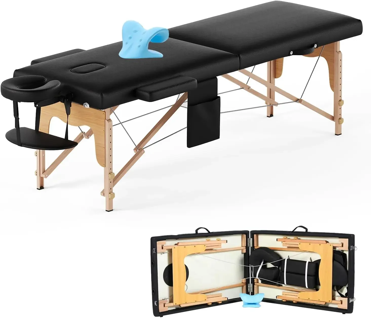 Portable Massage Table w/Neck Stretcher, 84 inch Sturdy Foldable Massage Bed Tattoo Table Adjustable Lash Bed Esthetician