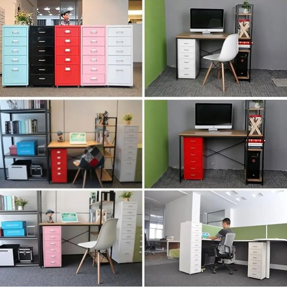 خزانة تخزين بمشبك معدني مكونة من 6 طبقات بعجلات، باللون الأحمر، مقاس 28 × 41 × 69 سم للمكتب والصالة والدراسة