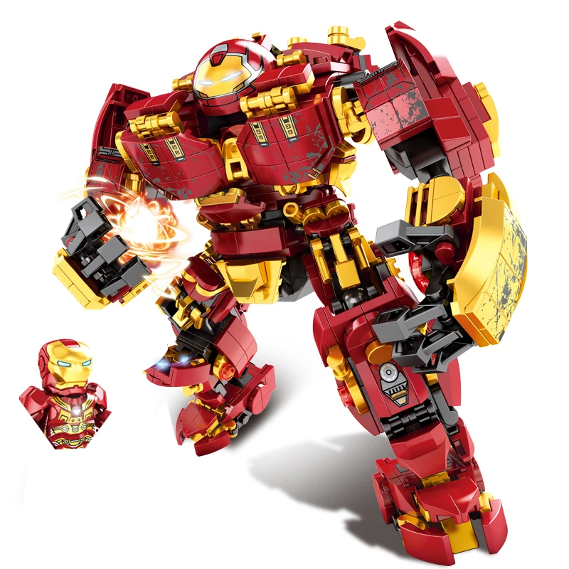 Mainan Figur Aksi Mecha Baja Hulkbuster Iron Man Avengers Mainan Bata Bongkar Pasang Model Film Klasik untuk Hadiah Anak-anak