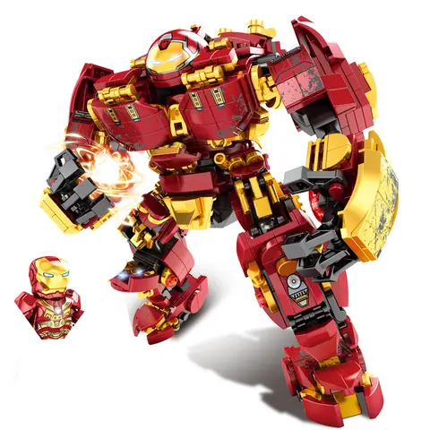 Süper kahramanlar Avengers Iron Man Hulkbuster çelik Mecha aksiyon figürleri yapı taşları klasik film modeli tuğla çocuk için oyuncak hediye