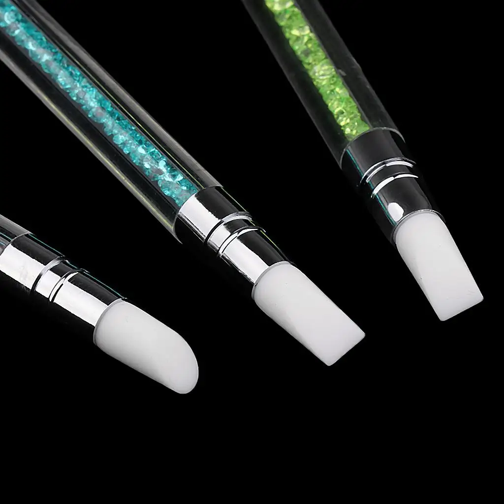 Multicolor Nail Art Brushes Silicone Carving Pen Dotting Tool Painting and Drawing Set Rhinestone Handle for Manicure Design