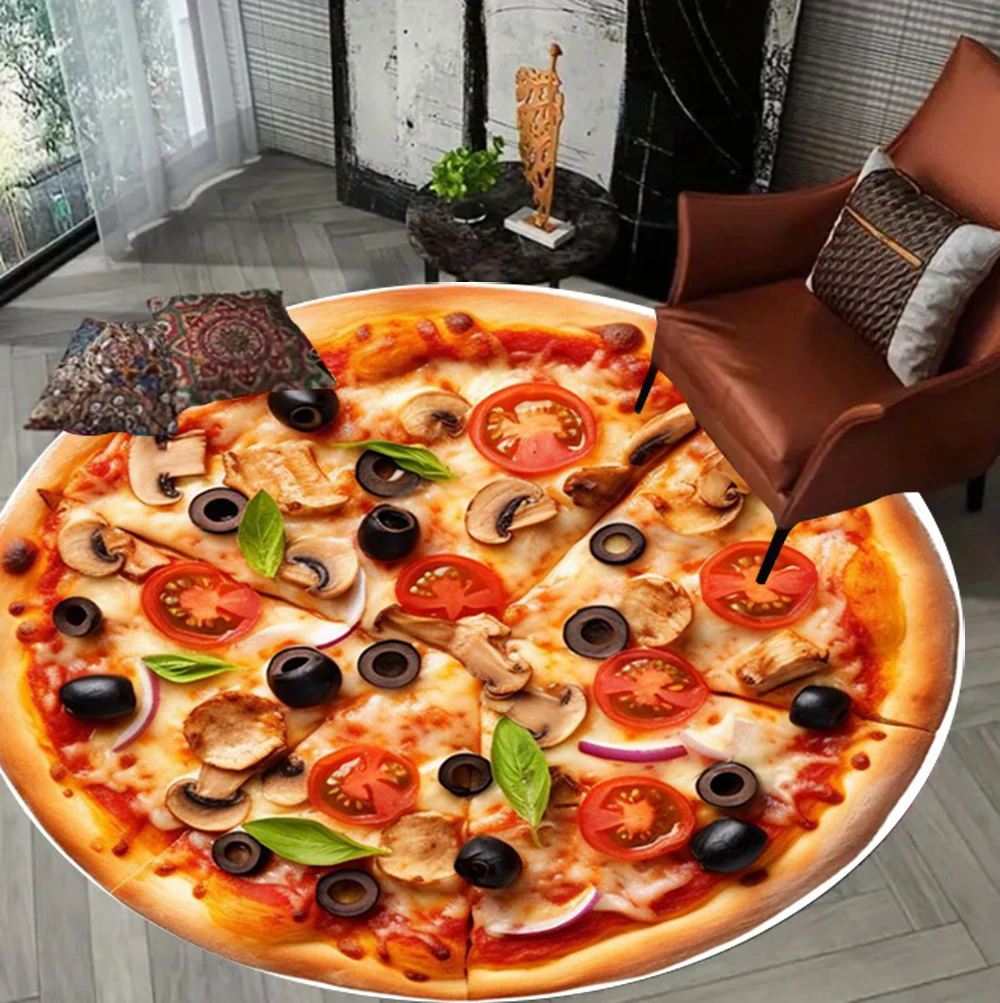 Pizza Printed Circular Carpet Fun Food Door Mat Kitchen Bedroom Living Room Carpet Entrance Porch Decoration Rug