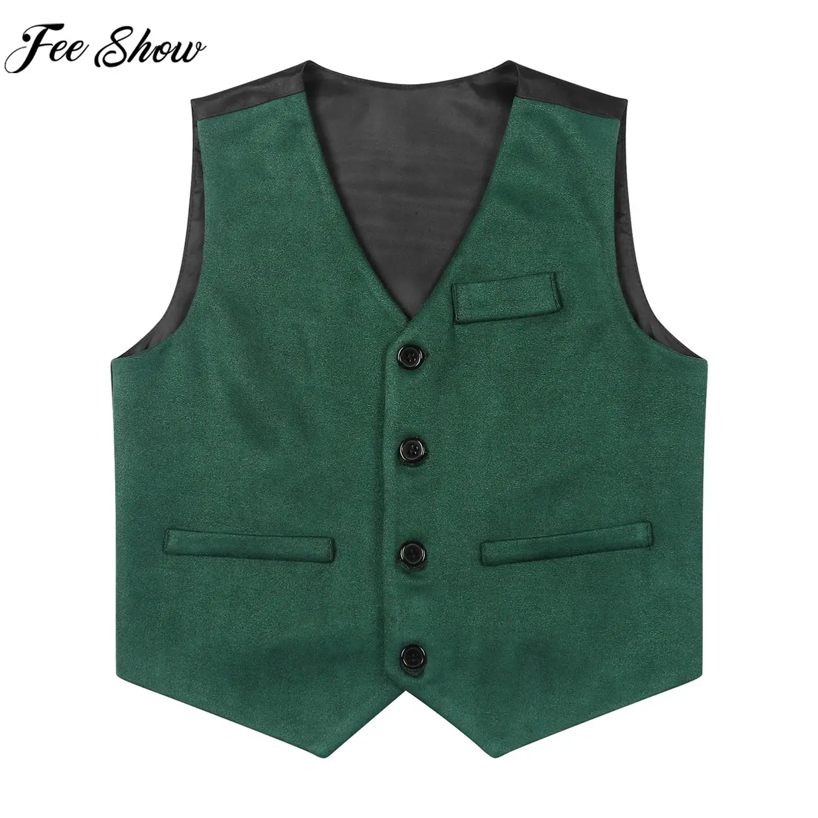 Children Boys Gentleman Waistcoat Single-breasted Formal Vest Tank Top for Wedding Birthday Party Evening Prom Stage Performance