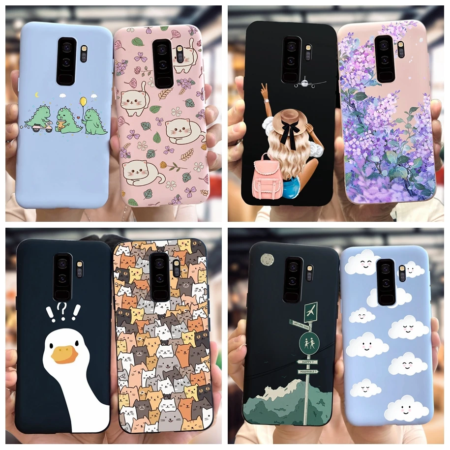 Shockproof Cover For Samsung Galaxy S9 / S9 Plus Phone Case Soft Silicon Flower Cat TPU Coque For Samsung S9 Plus SM-G965F Funda