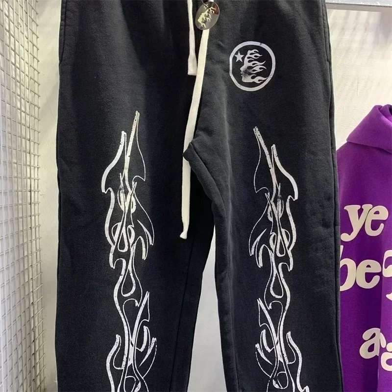 Pantalones con estampado de logotipo para mujer, pantalones de chándal de algodón puro con cordón para correr, conjunto de chándal negro