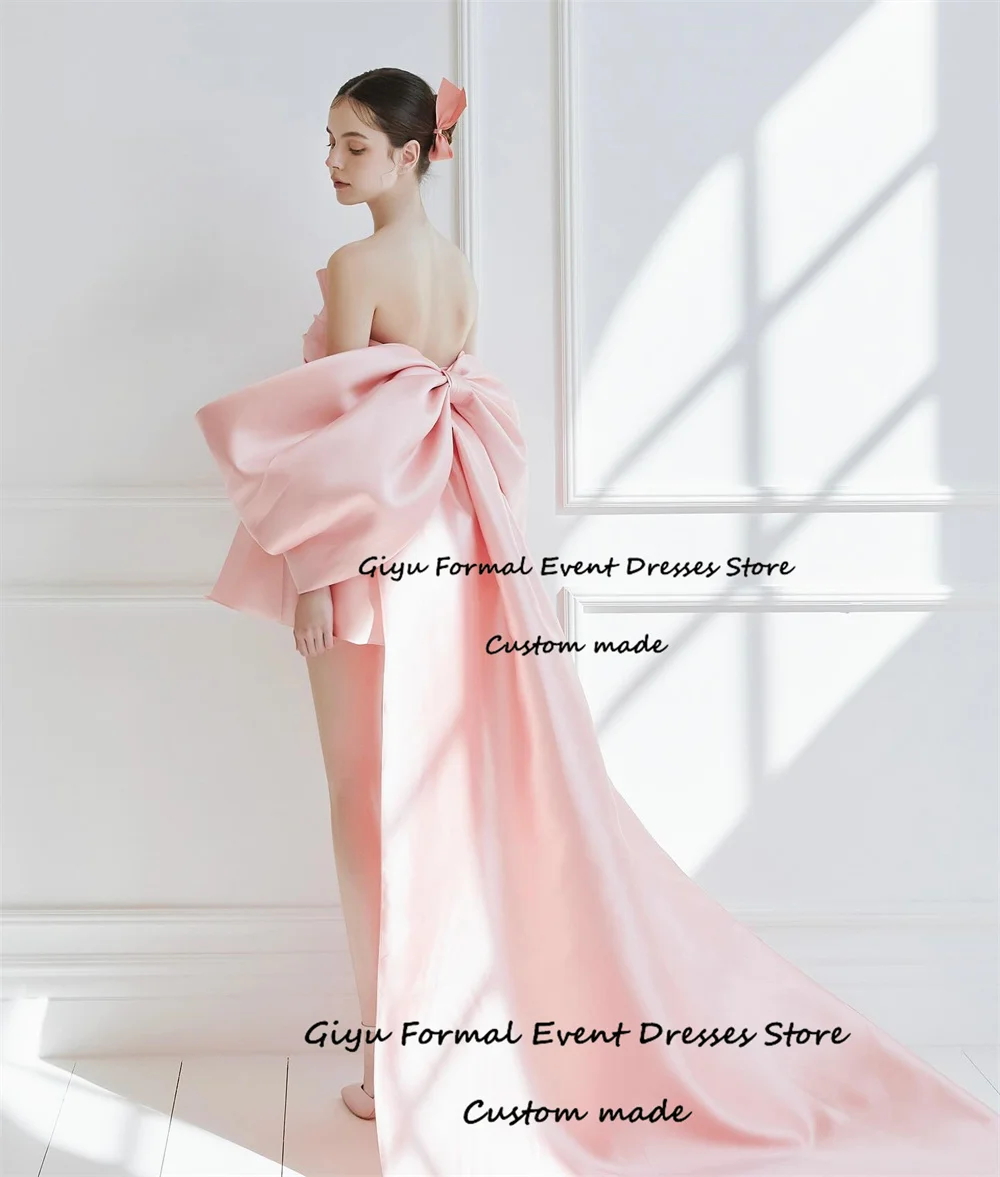 Giyu A-line Pink Prom Dress Mini-Length Above Knee Bow Birthday Party Dress Sleeveless Wedding Dress Photoshoot