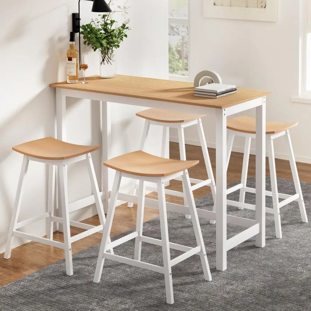 &Solid Wood Bar Table and Stools Set Dining Desk Kitchen Chairs for Cafe Pub Modern Home Furniture