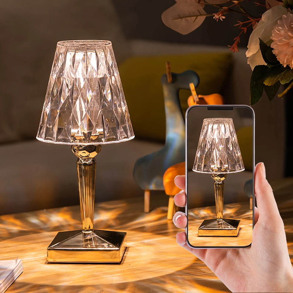 Imagem -04 - Toque Diamante Lâmpada de Mesa Usb Recarregável Acrílico Decor Table Light Quarto Bedside Bar Crystal Desk Lamp Led Light Night