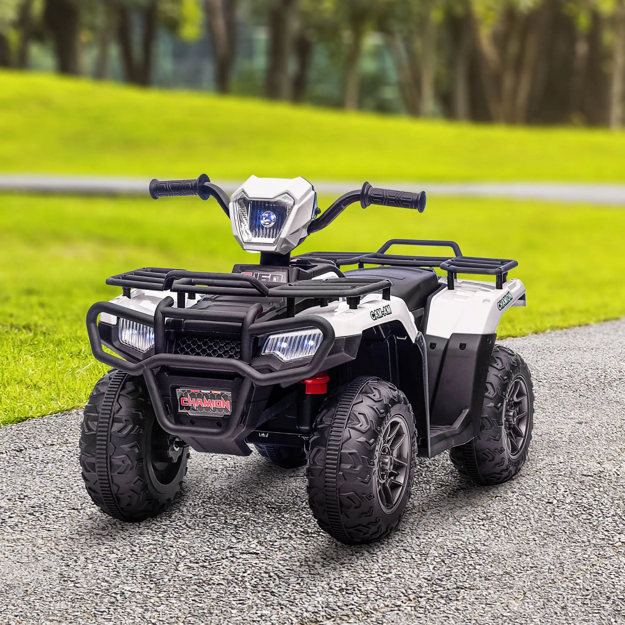 Kids Electric 4 Wheeler with Headlight, Music, MP3 Treaded Tires Aosom 12V Ride on ATV for Kids Battery Powered Kids Quad White