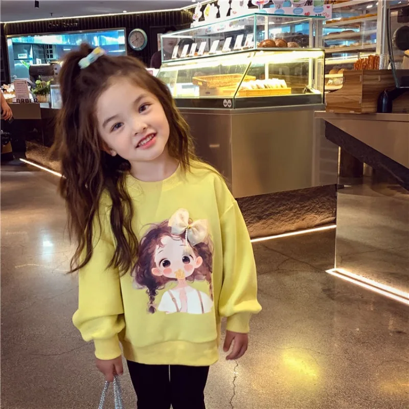 

Little Girls' 2025 New Autumn Korean Style Cartoon Round Neck Versatile Casual Trendy Sweatshirt