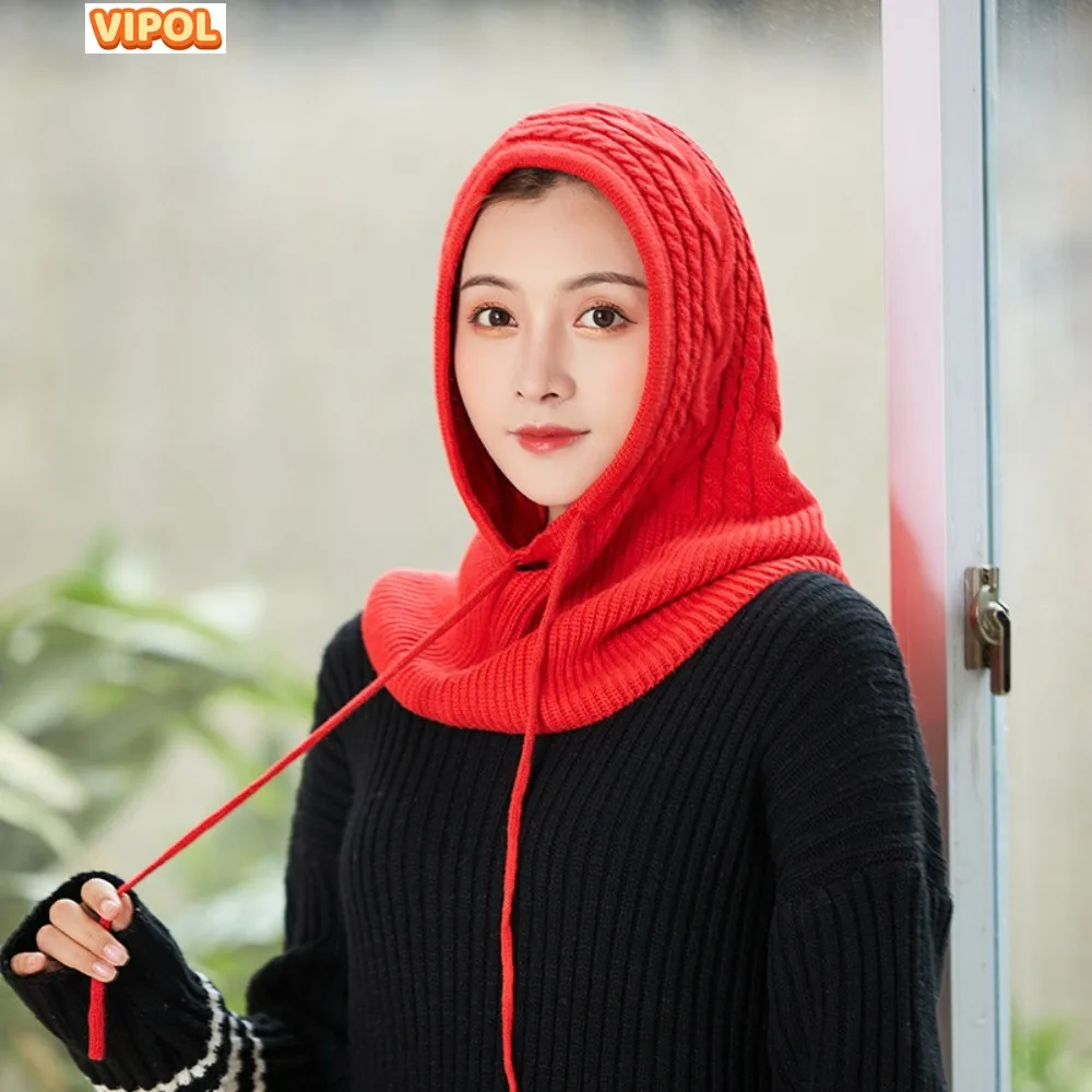 One-piece hat, neck cover, warm knit simple and fashionable fake collar, suitable for couples of both genders