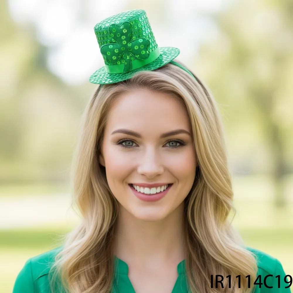 PESENAR Diadema con sombrero de copa de trébol brillante - Accesorio para fiesta del día de San Patricio