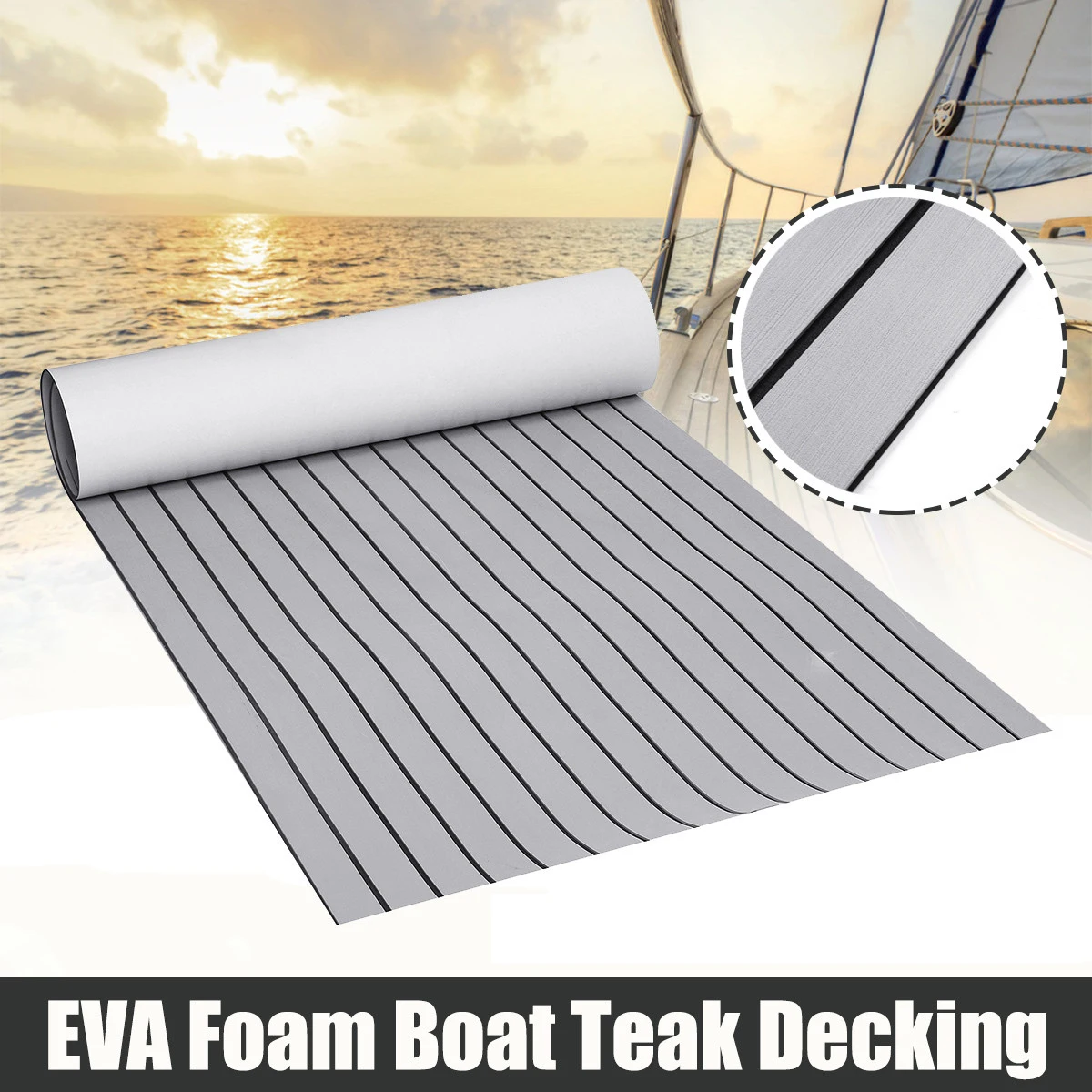 

3000x900mm Eva Foam Faux Teak Boat Deck Mat Sheet Teak Yacht Marine Floor Waterproof Pontoon Grey Black Flooring MotorBoats