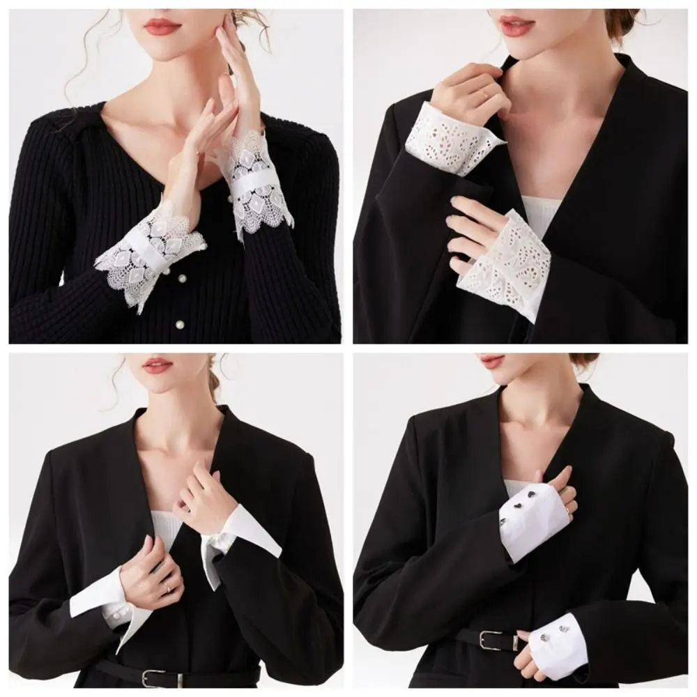 

Fashion Polyester Detachable Lace Sleeves Lace White Fake Arm Sleeves Detachable Shirt Cuffs Women