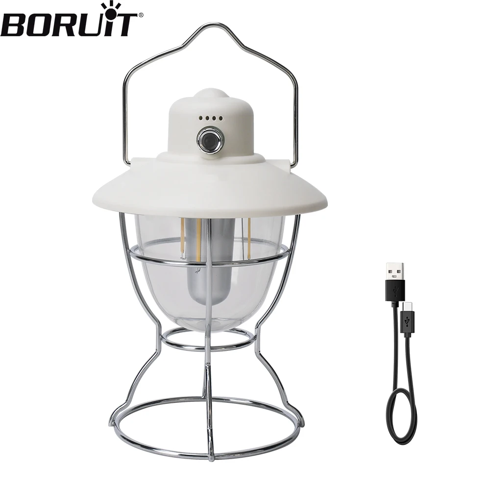 BORUiT Retro Camping Lantern Hanging Tent Lamp USB C Rechargeable Portable Stepless Dimming Camping Light 2000mAh for Hiking