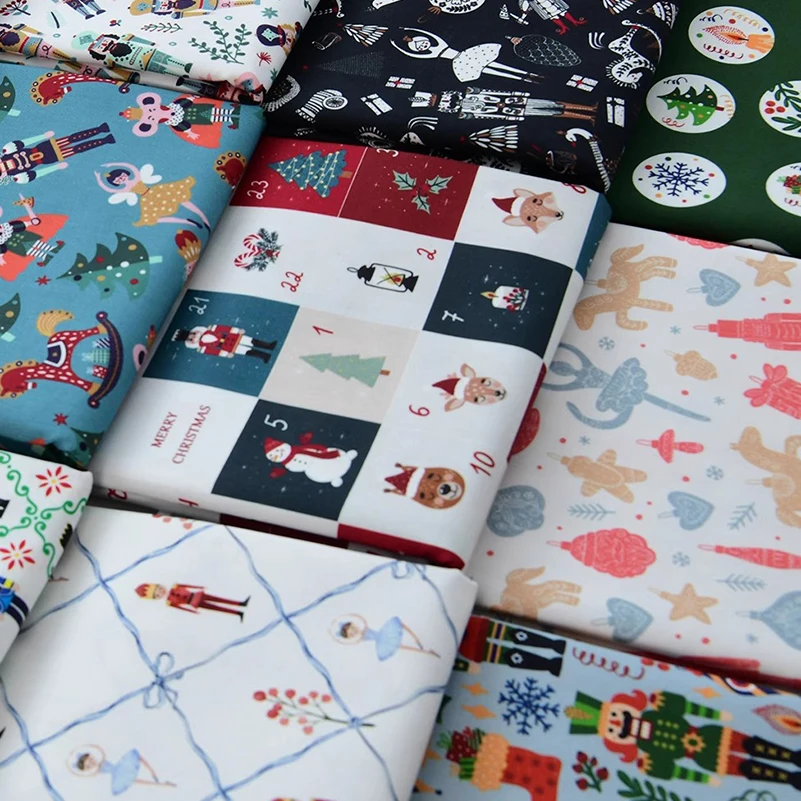 Christmas Cotton Fabric Pure Cotton Handmade DIY Holiday Trojan Christmas Tree Nutcracker by Half Meter