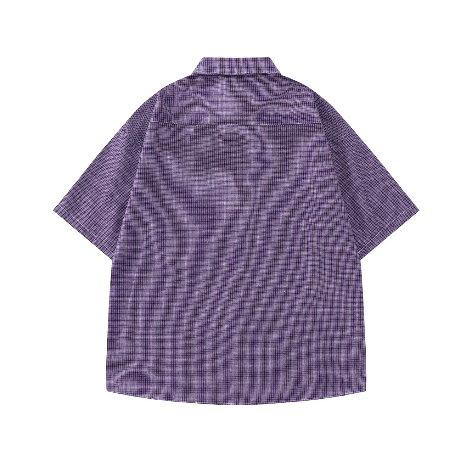 Men Vintage Varsity Shirts With Purple Checkered Streetwear Harajuku Hip Hop Oversized Shirts Button Up Blouse Casual Loose Tops