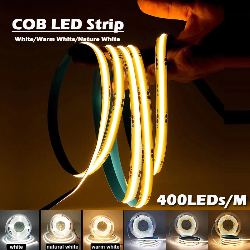 400 LEDs/m Flexible LED Strips, Dotless Strip Ribbon USB COB LED Strip, DC5V Flexible LED Tape for Stairs, Mirror, Bedroom