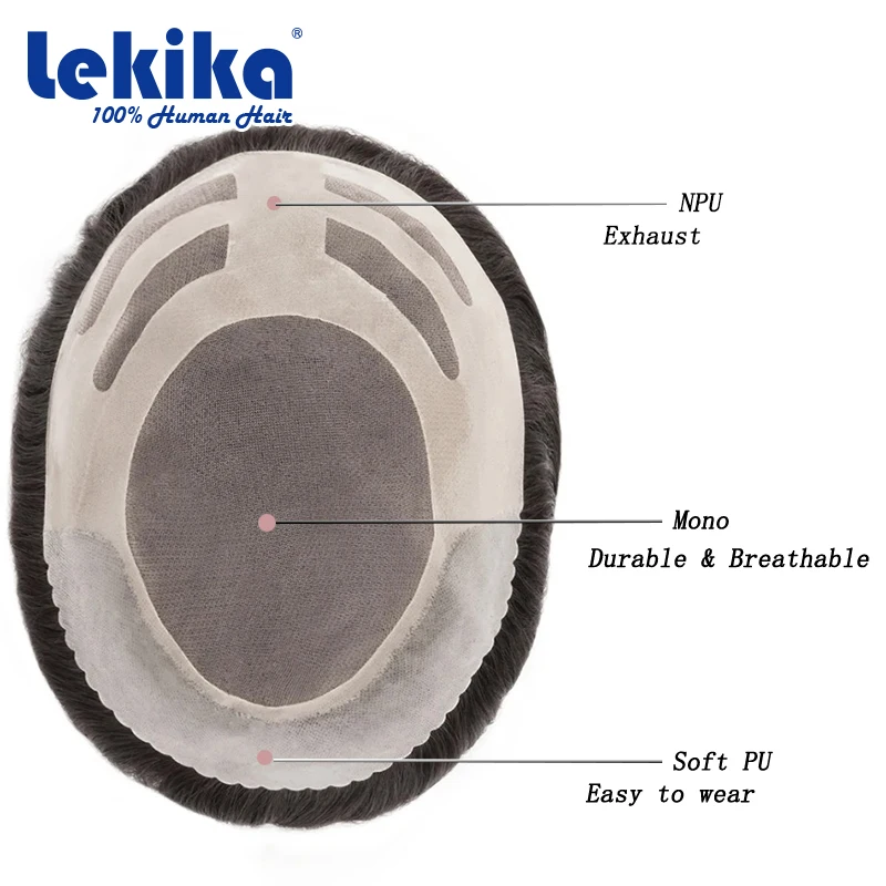 بدلة شعر للرجال مع شعر مستعار أحادي PU شعر مستعار 100% شعر بشري اصطناعي للرجال قبعة رجالية متينة 6 بوصة شعر مستعار للرجال