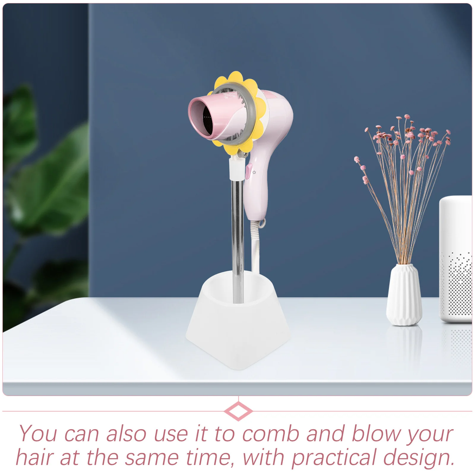 

Rotating Hair Dryer Rack Stainless Steel Plastic Grooming Stand Hands Free Blow Dryer Holder Support Adjustable Base