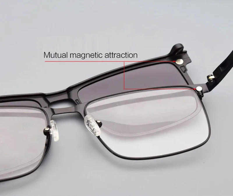 Vollformat Herren brille Nachtsicht brille Magnet Klapp clip auf Sonnenbrille Myopie Strahlung polarisierter UV-Schutz 57 Mehrfarbiger Clip, ultraleichte und bequeme, UV-beständige Sonnenbrille, quadratische Brille für – Detail 5